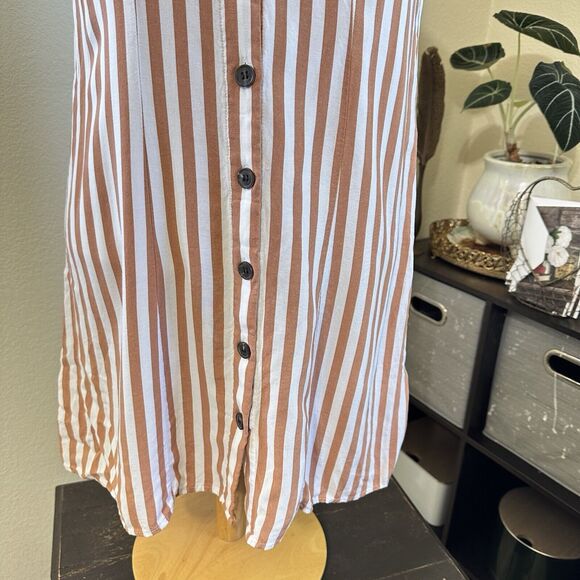 H&M Striped Spaghetti Adjustable Strap Button Front Mini Dress Sz 10 Summer Boho - Picture 3 of 9